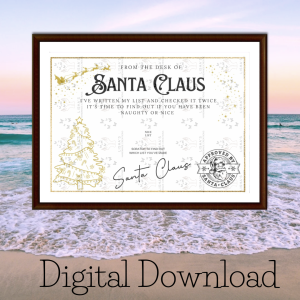 Gold Tree Nice List Certificate – Christmas Keepsake & Santa Letter Digital Download